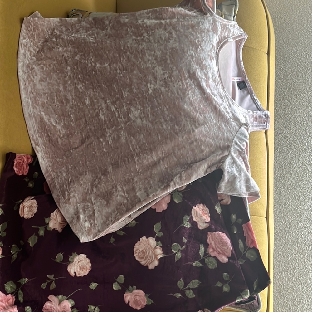 Gently worn velvet skirt and top ensemble